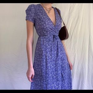 lavender/purple floral midi wrap dress